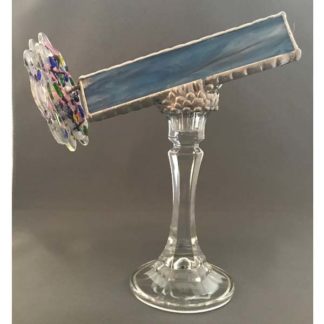 Blue Iridized Glass Pedestal
