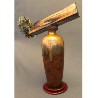 Glazed Ceramic Pedestal - Multi Brown Glass
