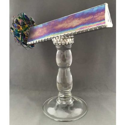 Clear Blown Glass Pedestal - Iridized Light Purple Glass