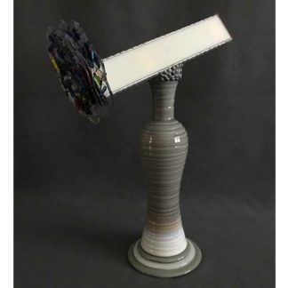 P73 Iridized Cream Glass - Hand Thrown Ceramic Base