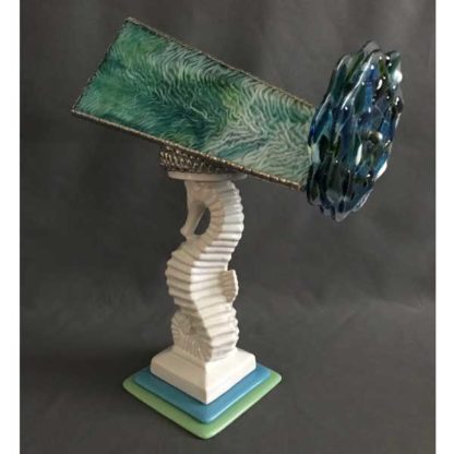 P78 White Seahorse Base - Rippled Green Glass