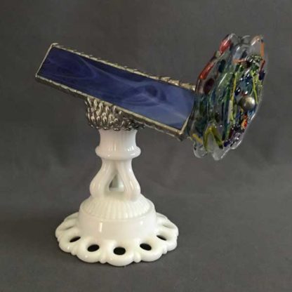 P89 Marbleized Cobalt Blue Glass - Milk Glass Base