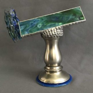 P90 Mottled Blue-Green Glass - Polished Aluminum Base