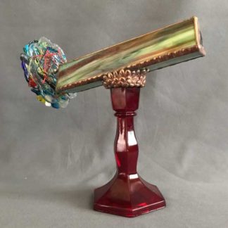 P93 Stringy Rust-Red-Green Glass - Pressed Red Glass Base
