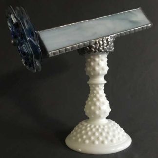 P114 Hob Nail Milk Glass Base - Pale Gray Blue Glass
