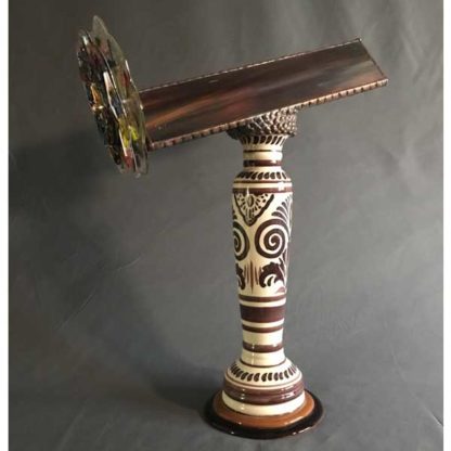 P118 Hand Thrown Mexican Ceramic Base - Marbleized Rich Brown Glass