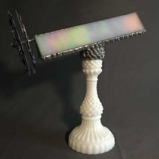 P132 Hob Nail Milk Glass Base - Iridized Pearl Glass