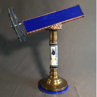 P133 Brass & Porcelain Blue Flower Base - Cobalt Glass