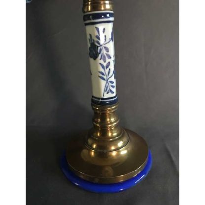 P133 Brass & Porcelain Blue Flower Base - Cobalt Glass - Image 6