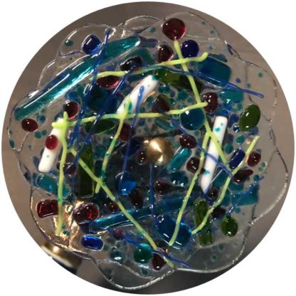 P133 Brass & Porcelain Blue Flower Base - Cobalt Glass - Image 2